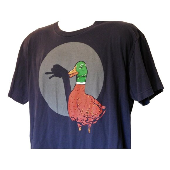 Mallard Duck Shadow Puppet Graphic Tee XL Navy Blue Shirt.Woot! Crewneck Cotton - Picture 2 of 6